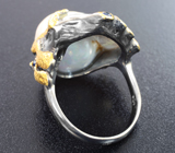 Серебряное кольцо с жемчужиной барокко 32,41 карата и синими сапфирами Серебро 925