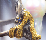 Серебряное кольцо с жемчужиной барокко 32,41 карата и синими сапфирами Серебро 925