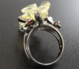 Серебряное кольцо с резным лимонным цитрином 20+ карата и альмандинами гранатами