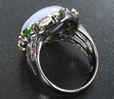 Серебряное кольцо с халцедоном 25+ карат, родолитами, диопсидами и турмалинами Серебро 925