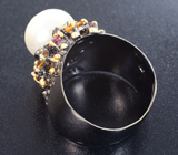 Серебряное кольцо с жемчужиной, цитринами и турмалинами Серебро 925