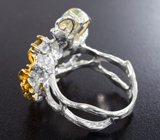 Серебряное кольцо с эфиопским опалом, родолитом, желтым турмалином, аметистами и голубыми топазами Серебро 925