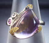 Серебряное кольцо с аметрином 13,73 карата, родолитами, розовым и желтыми сапфирами