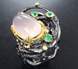Серебряное кольцо с розовым кварцем и хризопразом Серебро 925