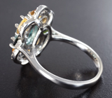Яркое серебряное кольцо с голубым цирконом, цитринами и диопсидами Серебро 925
