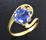 Золотое кольцо с ярким танзанитом 3,77 карата и бриллиантами Золото