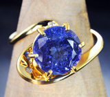 Золотое кольцо с ярким танзанитом 3,77 карата и бриллиантами Золото