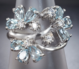 Романтичное серебряное кольцо с голубыми топазами Серебро 925