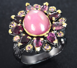Серебряное кольцо с рубином 7,45 карата, родолитами и розовыми сапфирами Серебро 925