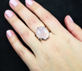 Серебряное кольцо с розовым кварцем 21+ карат и альмандином гранатом
