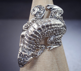 Скульптурное серебряное кольцо «Саламандра» с марказитами и рубинами Серебро 925