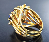 Массивное золотое кольцо с неповторимым эфиопским опалом 5,98 карата, самоцветами и бриллиантами Золото