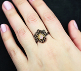 Серебряное кольцо с кристаллическим эфиопским опалом и альмандинами гранатами