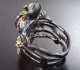 Серебряное кольцо с аметистом, цветным жемчугом и синими сапфирами Серебро 925