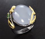 Серебряное кольцо с халцедоном, диопсидом и синим сапфиром Серебро 925
