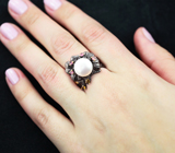Серебряное кольцо с жемчужиной и розовыми турмалинами Серебро 925