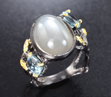 Серебряное кольцо с лунным канмнем и голубыми топазами Серебро 925