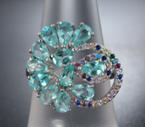 Эффектное серебряное кольцо с голубыми цирконами Серебро 925