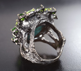 Серебряное кольцо с бирюзой, перидотами и диопсидами Серебро 925