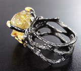 Серебряное кольцо с резным рутиловым кварцем и аметистами Серебро 925