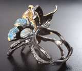 Серебряное кольцо с цитрином, голубым топазом, аметистами и родолитами Серебро 925