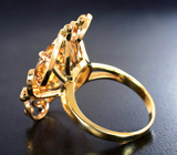 Золотое кольцо с редким гелиодором авторской огранки 13,24 карата, уральскими изумрудами и бриллиантами Золото