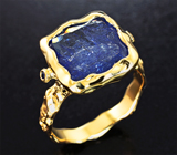 Золотое кольцо с крупным насыщенным танзанитом 9,25 карата, синим сапфиром и бриллиантом Золото