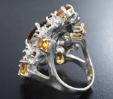 Серебряное кольцо с цитринами и альмандинами гранатами
