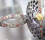 Серебряное кольцо с аметистом 22,8 карата и разноцветными сапфирами