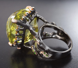 Серебряное кольцо с лимонным цитрином 30+ карат, желтым сапфирами и диопсидами Серебро 925