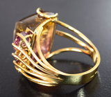 Золотое кольцо с арбузным турмалином 21,19 карата, разноцветными шпинелями и бриллиантами Золото