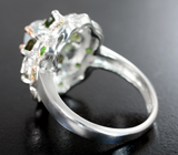 Серебряное кольцо c кристаллическим эфиопским опалом, зелеными турмалинами и цаворитами Серебро 925
