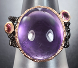 Серебряное кольцо со сливовым аметистом и турмалинами