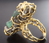 Золотое кольцо с кристаллами уральских изумрудов в породе 70,58 карата и бриллиантами Золото
