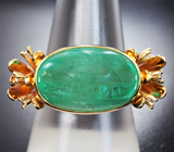 Золотое кольцо с крупным насыщенным уральским изумрудом 15,12 карата и бриллиантами Золото