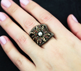 Серебряное кольцо с жемчужиной и альмандинами гранатами Серебро 925