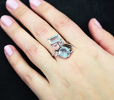 Серебряное кольцо с аквамаринами 5,46 карата, шпинелями и синими сапфирами Серебро 925