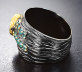 Серебряное кольцо c ограненным эфиопским опалом и «неоновыми» апатитами Серебро 925