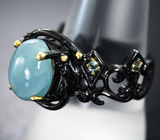 Серебряное кольцо с аквамарином 4,05 карата и голубыми топазами
