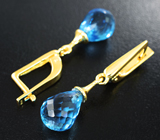 Золотые серьги с яркими бриолетами голубых топазов 11,7 карата Золото