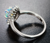 Серебряное кольцо с кристаллическим эфиопским опалом и васильковыми сапфирами бриллиантовой огранки Серебро 925