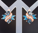 Чудесные серебряные серьги с насыщенно-синими топазами и «неоновыми» апатитами Серебро 925
