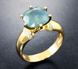 Золотое кольцо с крупным уральским александритом морской волны 3,98 карата и бриллиантами Золото
