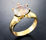 Золотое кольцо с крупным уральским александритом морской волны 3,98 карата и бриллиантами Золото