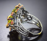 Серебряное кольцо с лимонным цитрином лазерной огранки 8,65 карата и розовыми сапфирами Серебро 925