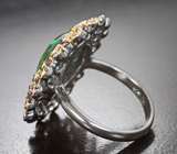 Серебряное кольцо с кристаллическим черным опалом 5,69 карата и родолитами Серебро 925