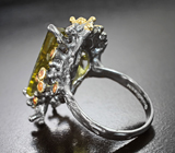 Серебряное кольцо с лимонным цитрином 12,59 карата и оранжевыми сапфирами Серебро 925