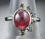 Серебряное кольцо с рубином 3,5 карата и синими сапфирами Серебро 925