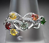 Изысканное серебряное кольцо с разноцветными сапфирами