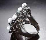 Серебряное кольцо с кристаллическими эфиопскими опалами, жемчугом и голубыми топазами Серебро 925